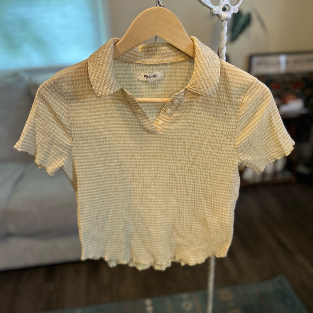 Madewell Women’s Polo in Yellow and White Stripes XS